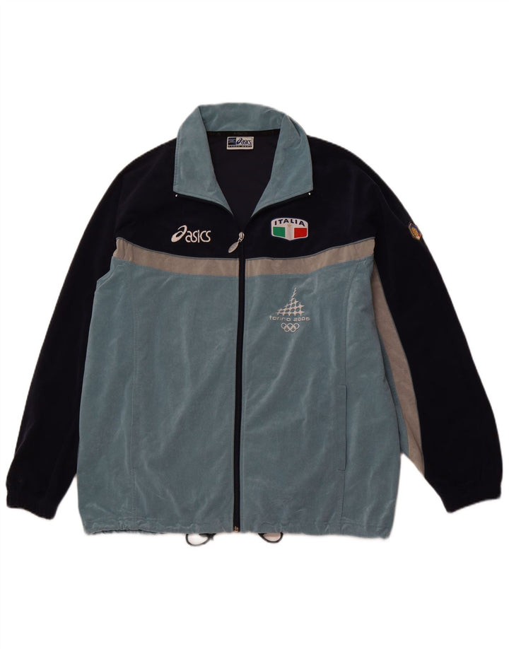 ASICS Mens Tracksuit Top Jacket Large Blue Colourblock Polyester Sports