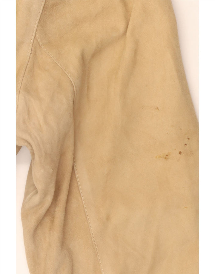 VINTAGE Womens Suede Overcoat IT 46 Large Beige Leather