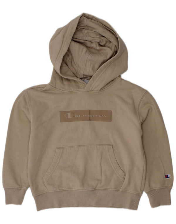 Champion Boys Graphic Hoodie Jumper 3-4 Years Beige Cotton
