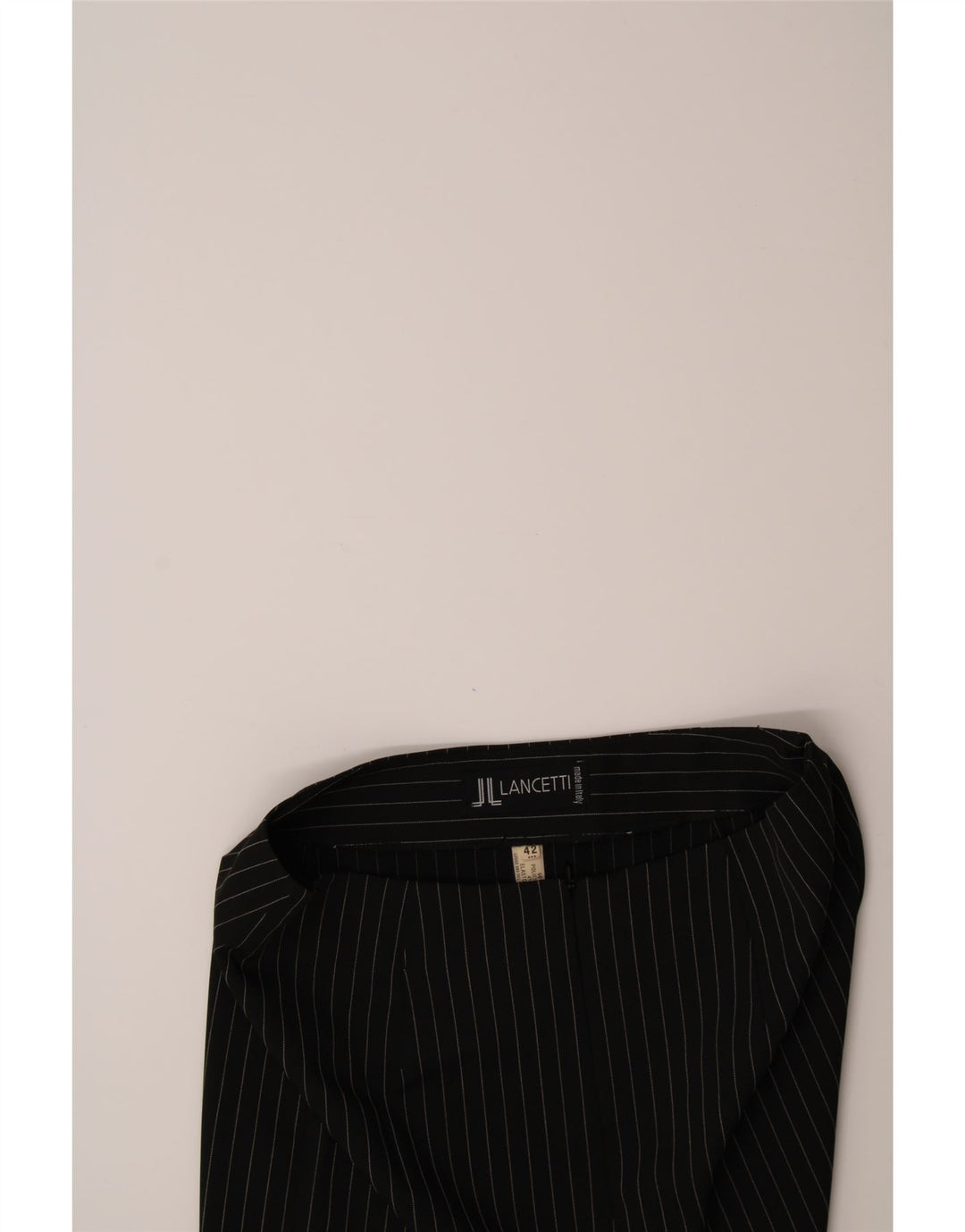 LANCETTI Womens Pencil Skirt IT 42 Medium W28  Black Pinstripe Polyester Vintage Lancetti and Second-Hand Lancetti from Messina Hembry 