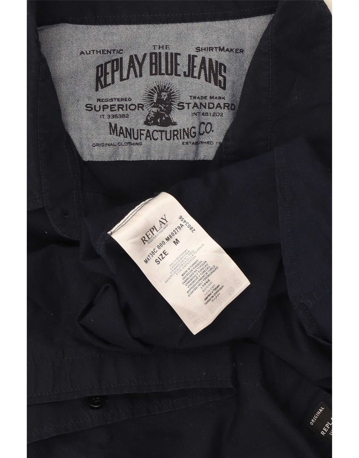 Replay Mens Shirt Medium Navy Blue Cotton