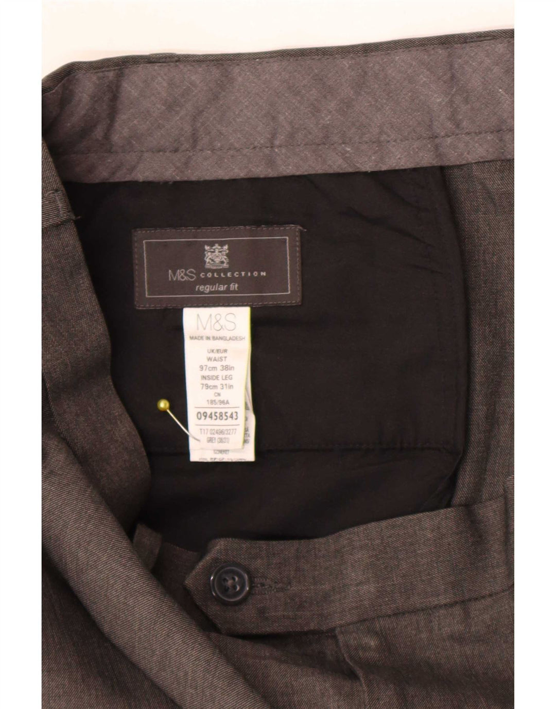 Marks & Spencer Mens Regular Fit Suit Trousers W38 L31 Grey Polyester