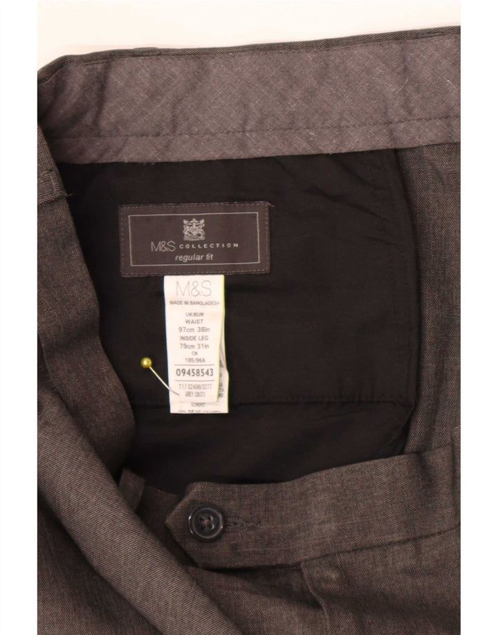 Marks & Spencer Mens Regular Fit Suit Trousers W38 L31 Grey Polyester