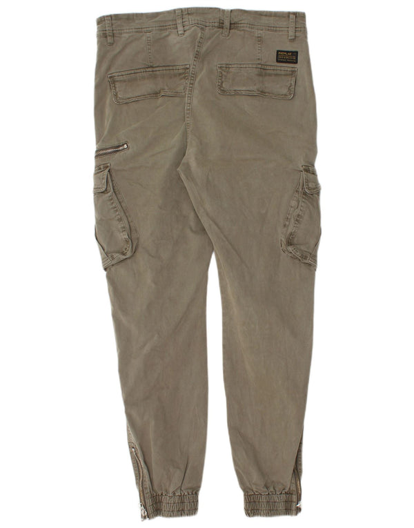 Replay Mens Joggers Cargo Trousers W30 L28 Khaki Cotton