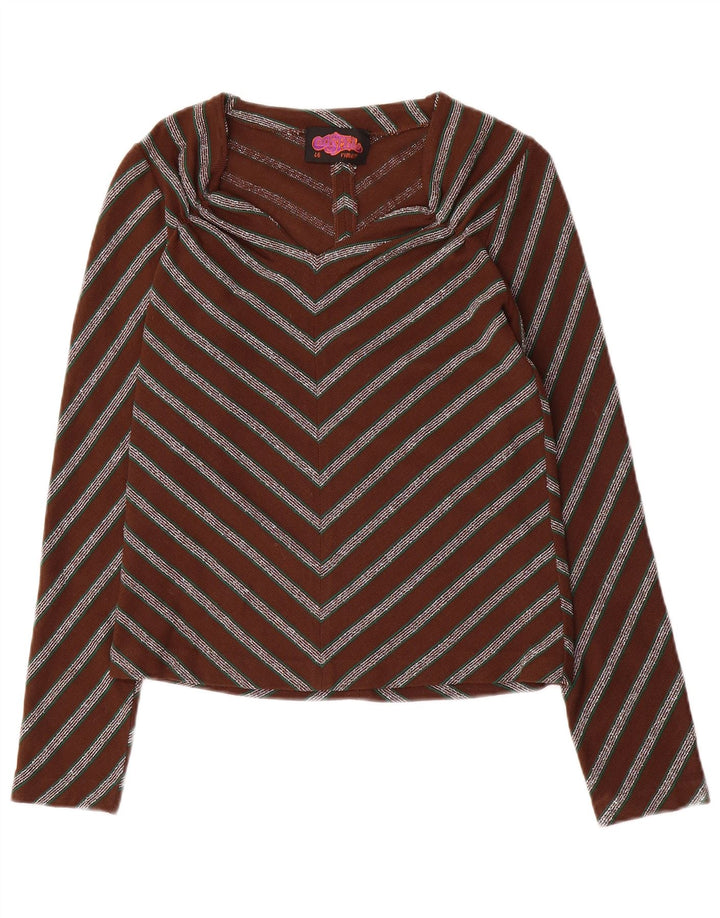 CASTELLI Womens Crop Top Long Sleeve IT 46 Large Brown Chevron