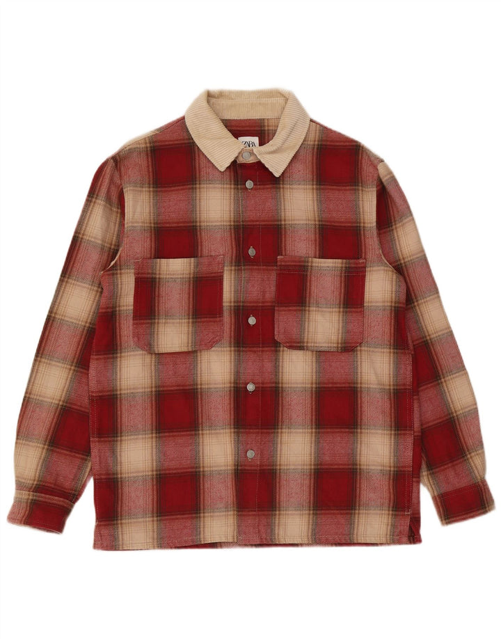 Zara Mens Overshirt Relaxed Fit Flannel Shirt Medium Red Check