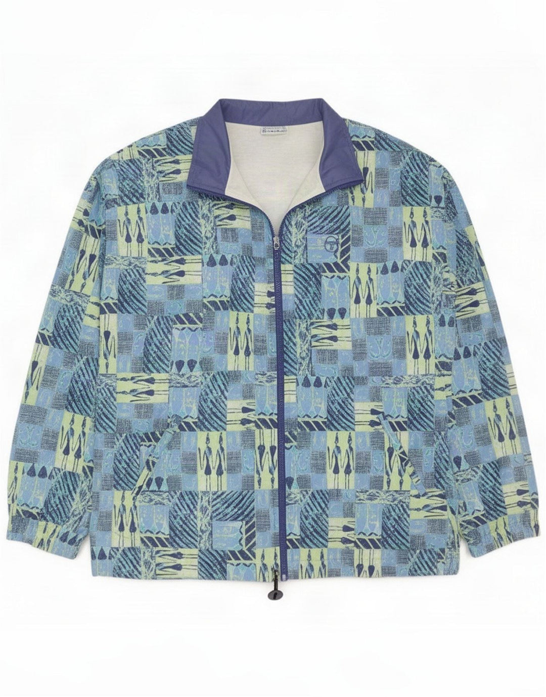 Sergio Tacchini Mens Tracksuit Top Jacket IT 48 Medium Blue Patchwork