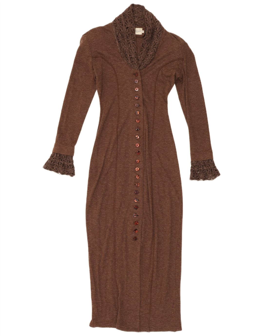 SPORT STAFF Womens Long Sleeve Maxi Dress UK 12 Medium Brown Acrylic