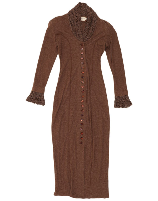 SPORT STAFF Womens Long Sleeve Maxi Dress UK 12 Medium Brown Acrylic