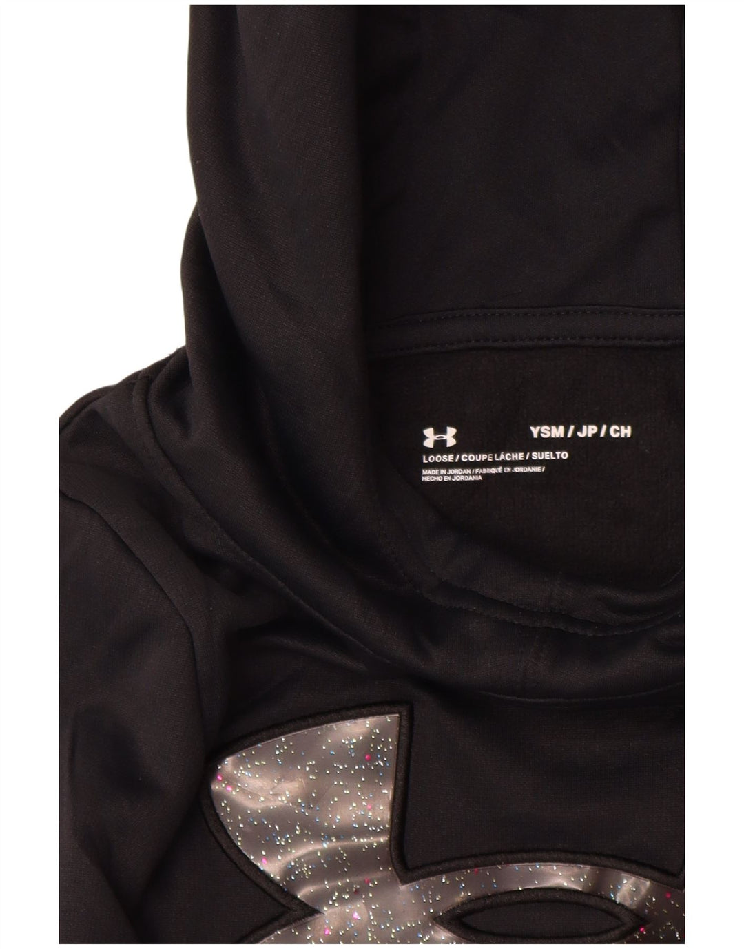 UNDER ARMOUR Girls Graphic Hoodie Jumper 7-8 Years Small  Black Polyester