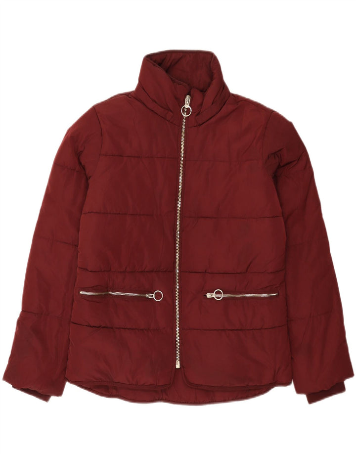 Topshop Womens Oversized Padded Jacket UK 8 Small Burgundy Polyester