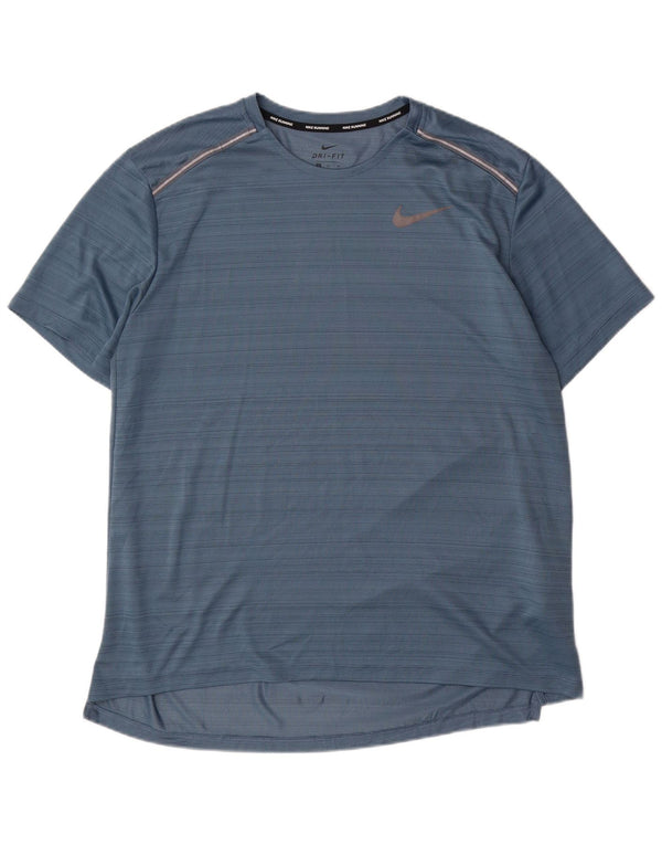 Nike Mens Dri Fit T-Shirt Top XL Blue Pinstripe Polyester