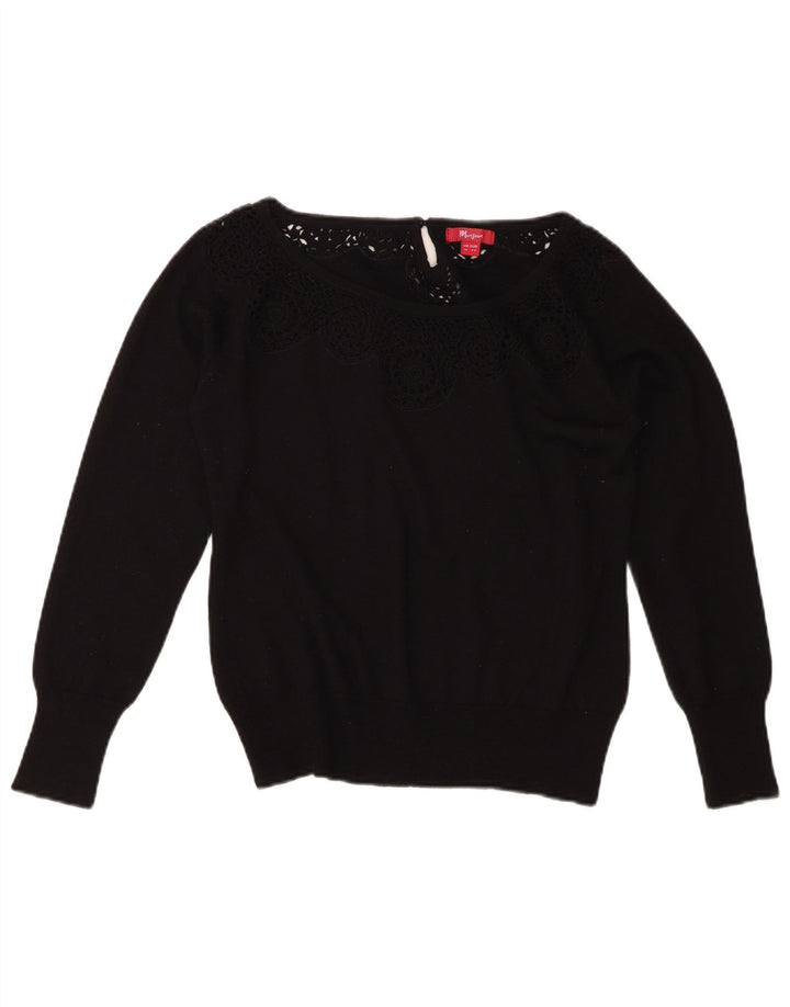 MONSOON Womens Boat Neck Jumper Sweater UK 14 Medium  Black Wool
