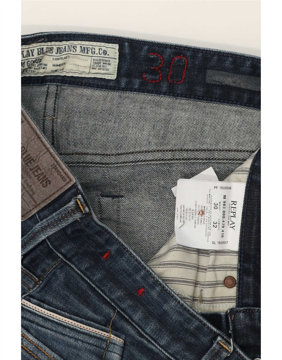 Replay Mens Slim Jeans W30 L32 Blue Cotton