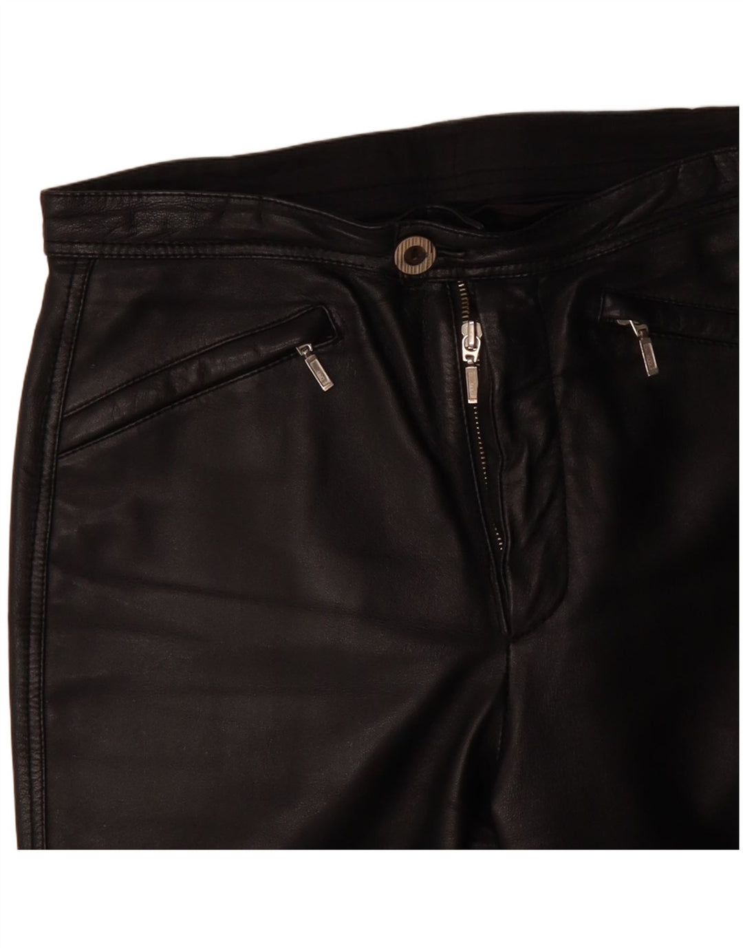 VINTAGE Womens Tapered Leather Trousers EU 38 Medium W30 L29 Black Leather