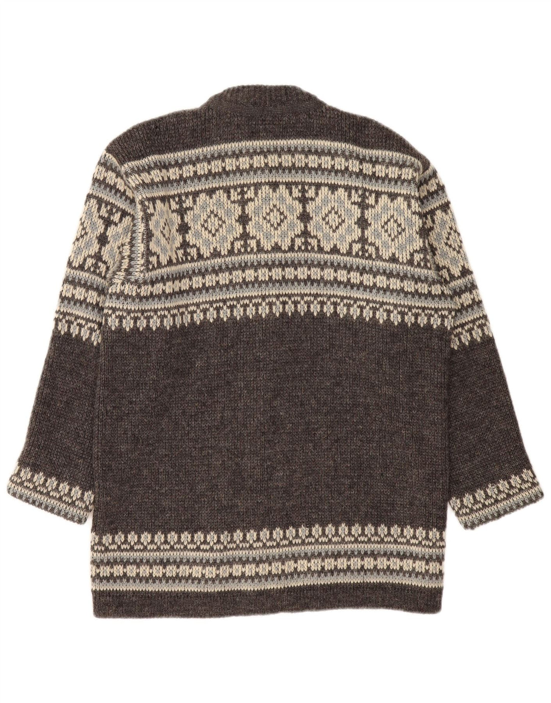 NORDSTRIKK Mens Cardigan Sweater Small Grey Fair Isle Virgin Wool