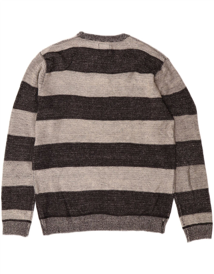Billabong Mens Crew Neck Jumper Sweater Large Grey Striped Acrylic