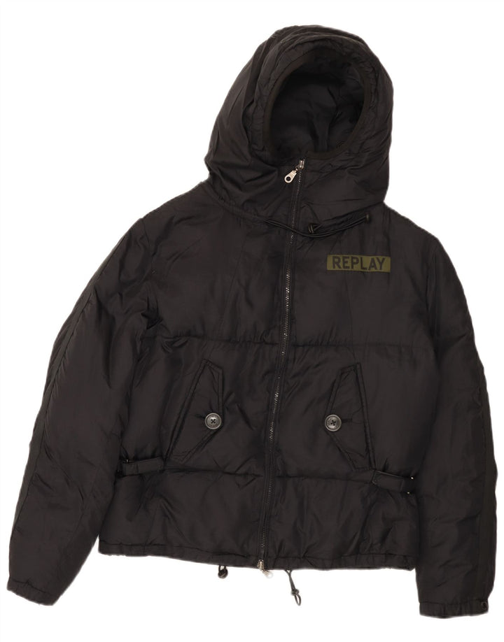 Replay Womens Hooded Oversized Padded Jacket UK 10 Small Black Polyamide