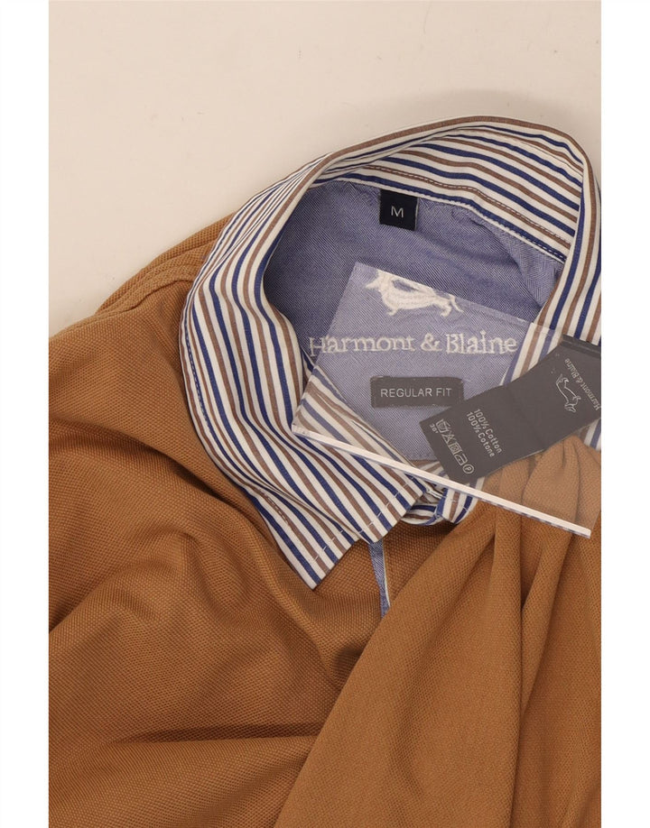 HARMONT & BLAINE Mens Long Sleeve Rugby Polo Shirt Medium Beige Cotton