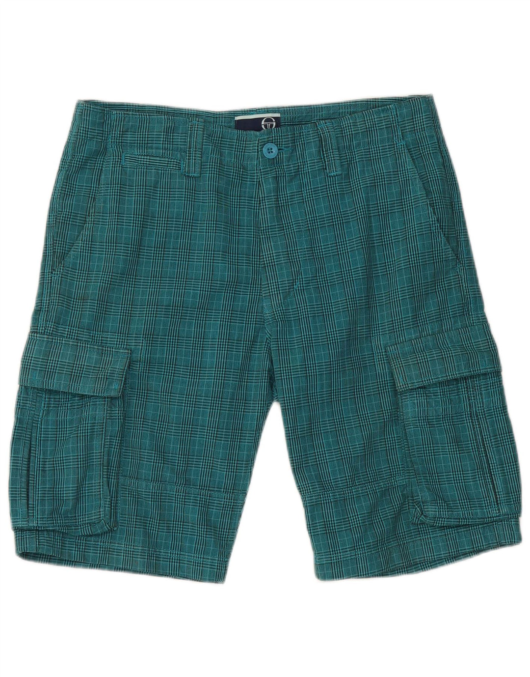Sergio Tacchini Mens Cargo Shorts IT 48 Medium W32 Blue Check Cotton