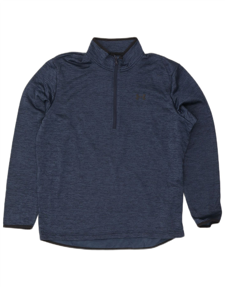 Under Armour Mens Zip Neck Pullover Tracksuit Top Large Navy Blue Flecked