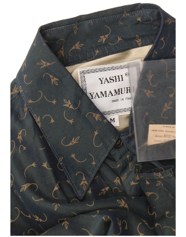 YASHI YAMAMURI Mens Shirt Medium Green Floral Acetate