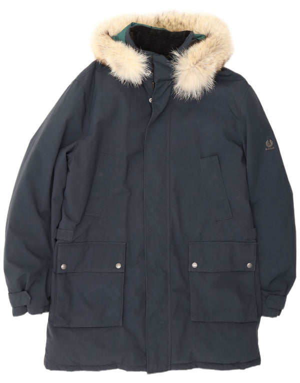 Belstaff Mens Hooded Parka Jacket UK 40 Large Navy Blue Nylon