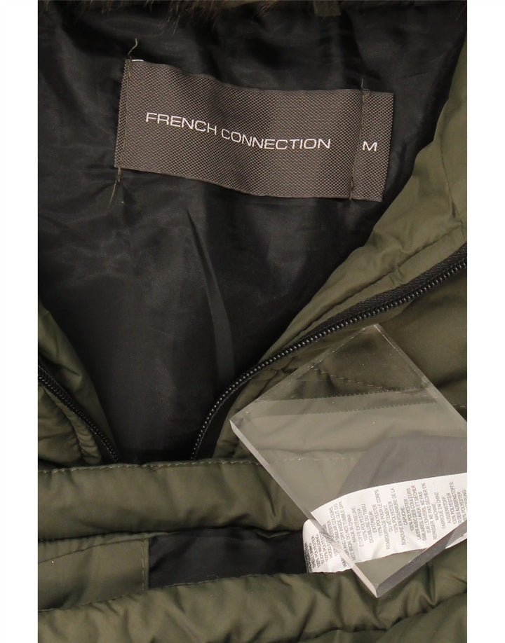 FRENCH CONNECTION Mens Hooded Padded Jacket UK 38 Medium Khaki Polyester