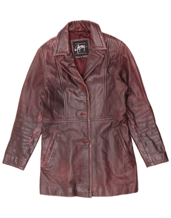 Gipsy by Mauritius Womens Leather Coat UK 12 Medium Burgundy