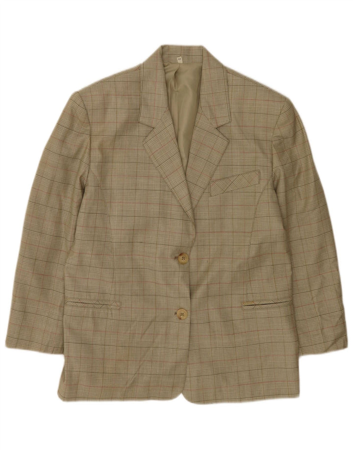 Vintage Womens 2 Button Blazer Jacket IT 44 Medium Khaki Check Virgin Wool