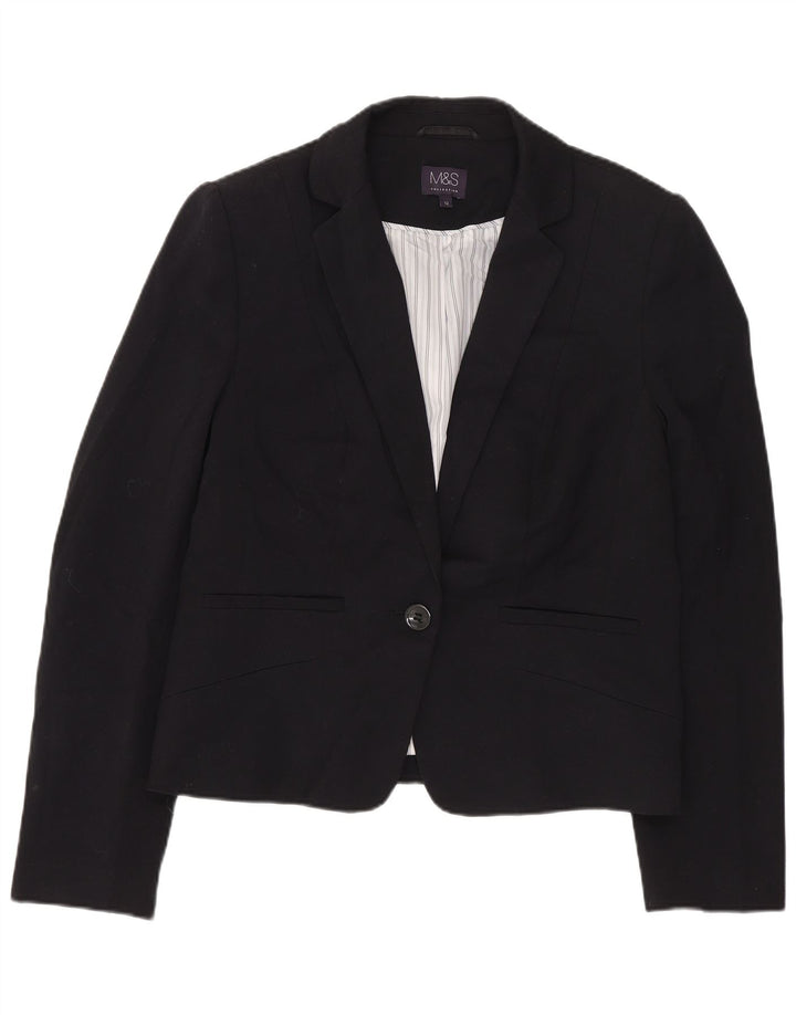 Marks & Spencer Womens Crop 1 Button Blazer Jacket UK 12 Medium Black