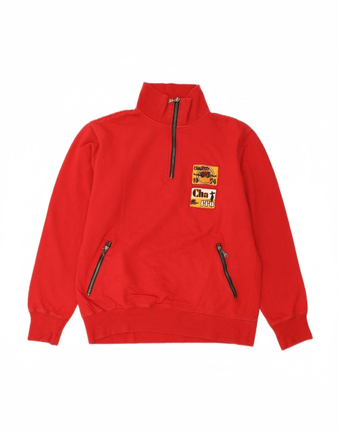CHARRO Mens Graphic Zip Neck Sweatshirt Jumper Small Red Cotton