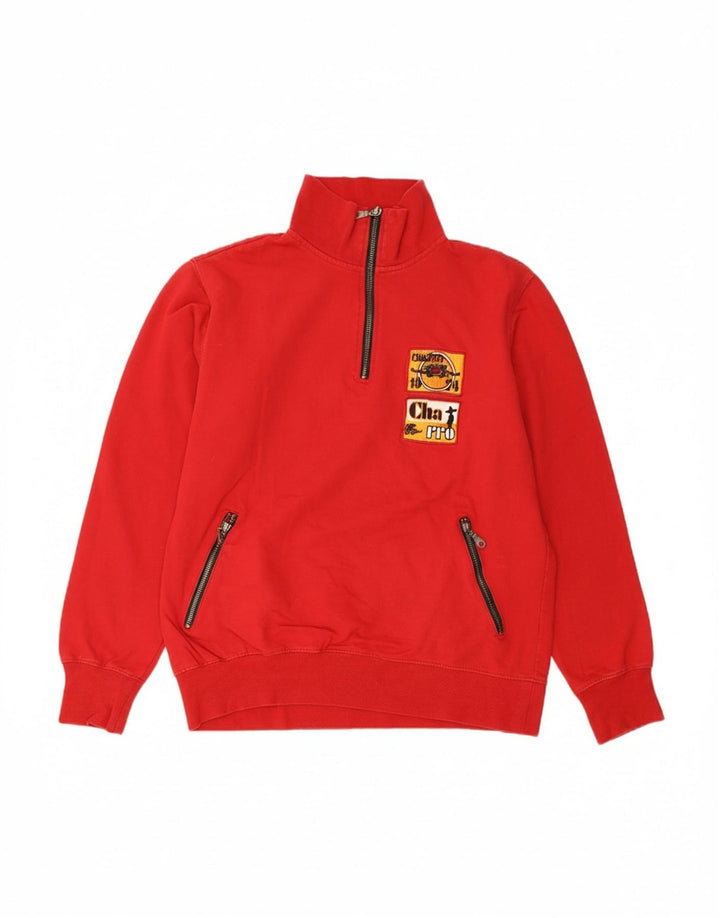 CHARRO Mens Graphic Zip Neck Sweatshirt Jumper Small Red Cotton