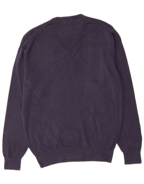 MASSIMO DUTTI Mens V-Neck Jumper Sweater Medium Navy Blue