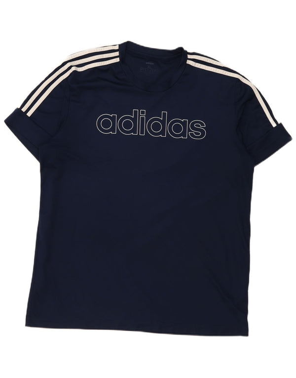 Adidas Mens Slim Fit Graphic T-Shirt Top XL Navy Blue Polyester