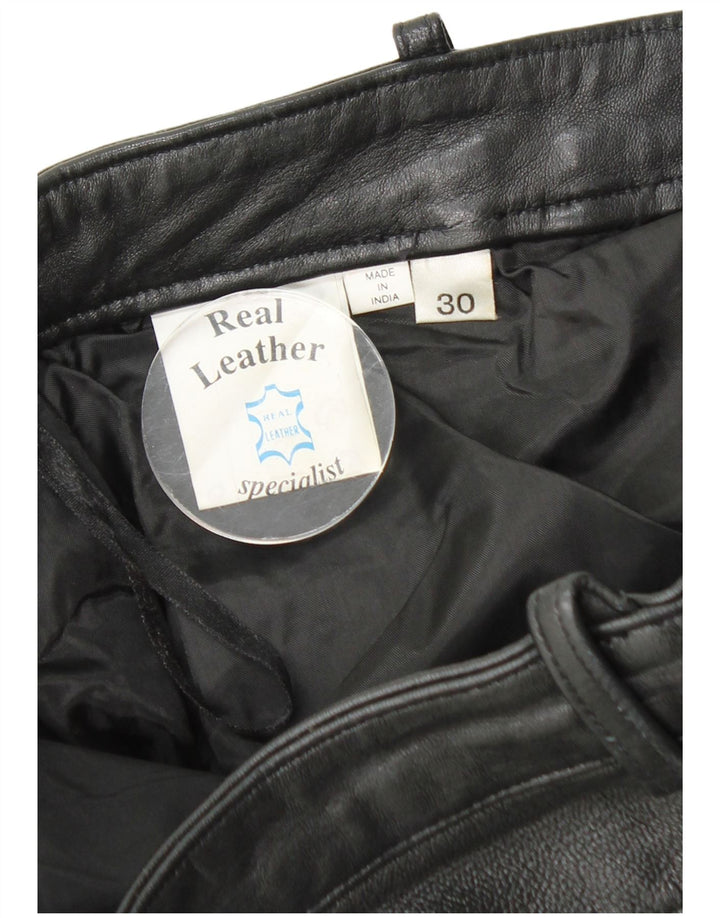 VINTAGE Mens Straight Leather Trousers W30 L32 Black Leather