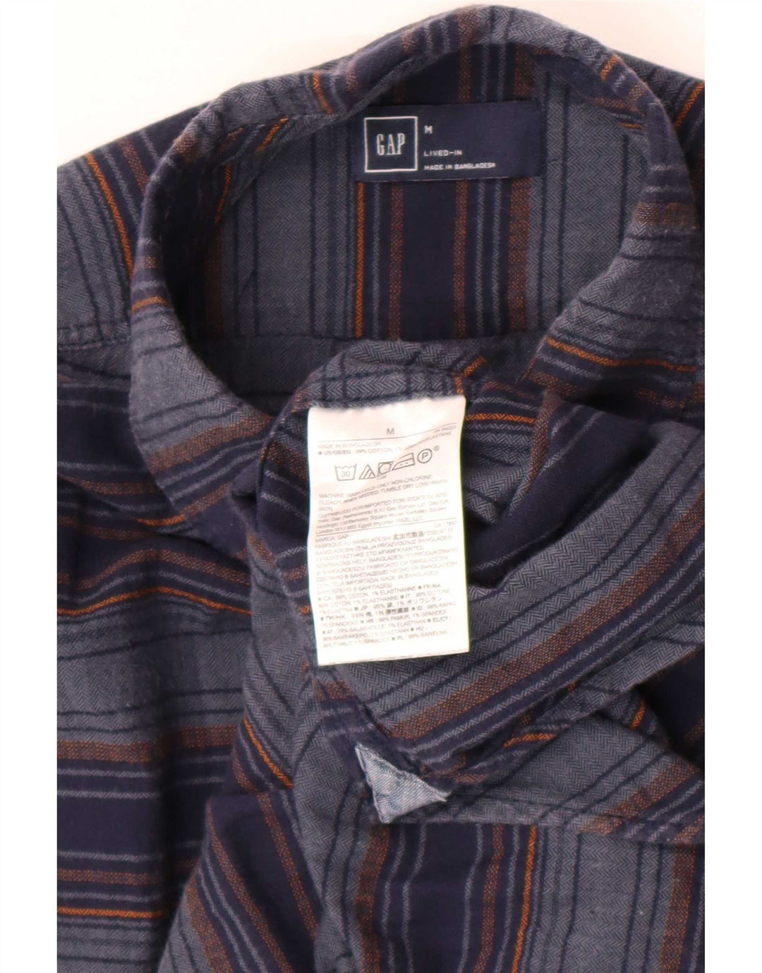 Gap Mens Flannel Shirt Medium Navy Blue Striped Cotton