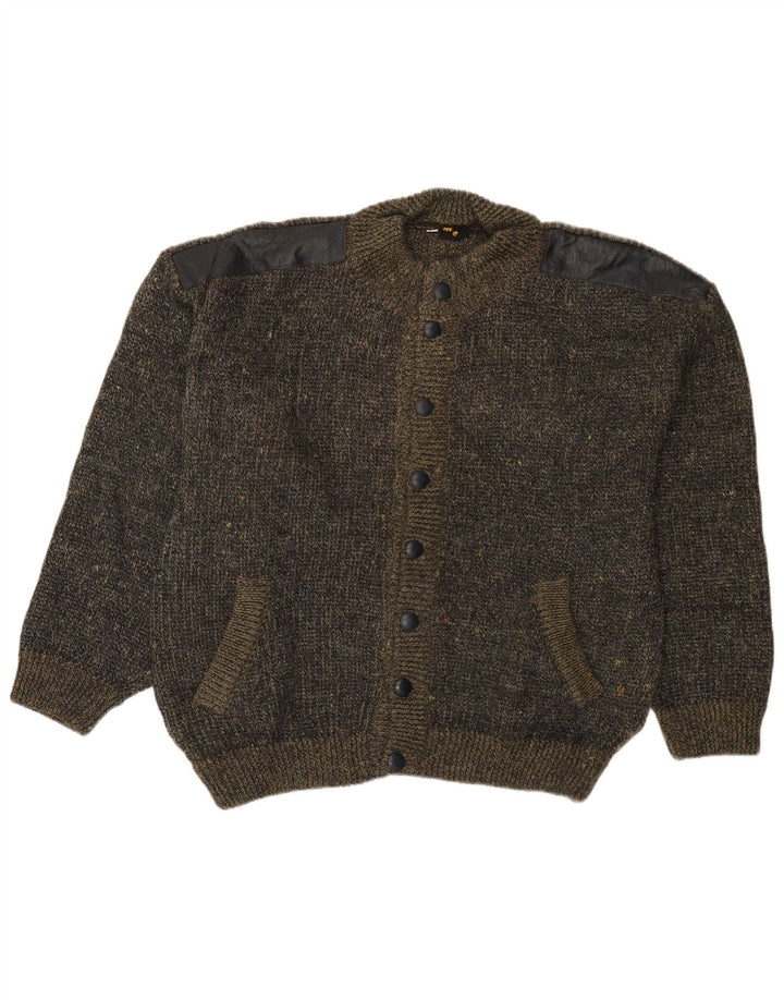 VINTAGE Mens Loose Fit Cardigan Sweater IT 50 Medium Khaki Flecked