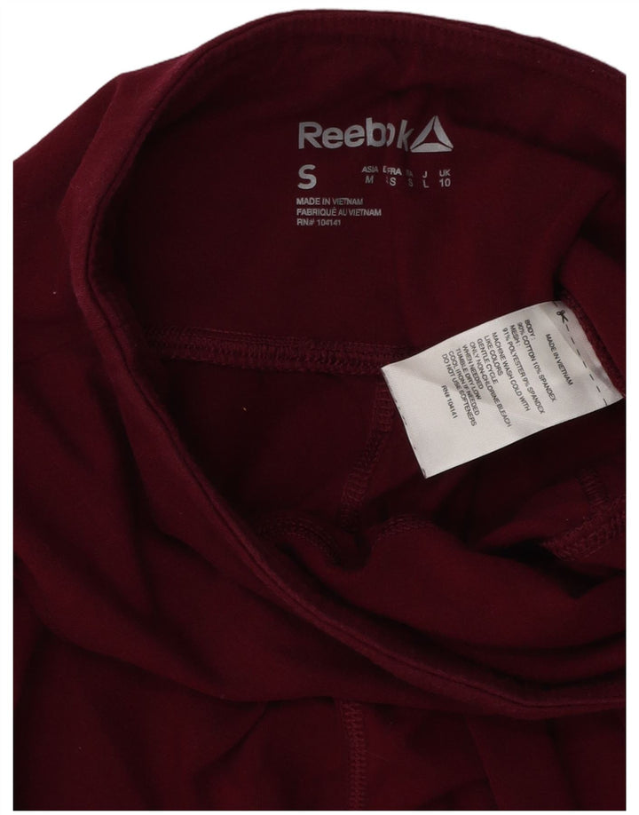 REEBOK Womens Crop Leggings UK 10 Small Burgundy Cotton