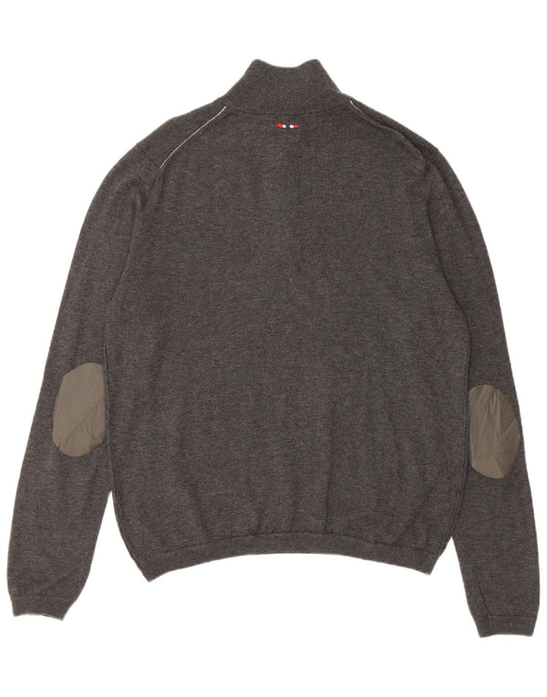 NAPAPIJRI Mens Geographic Zip Neck Jumper Sweater Medium Grey Merino Wool