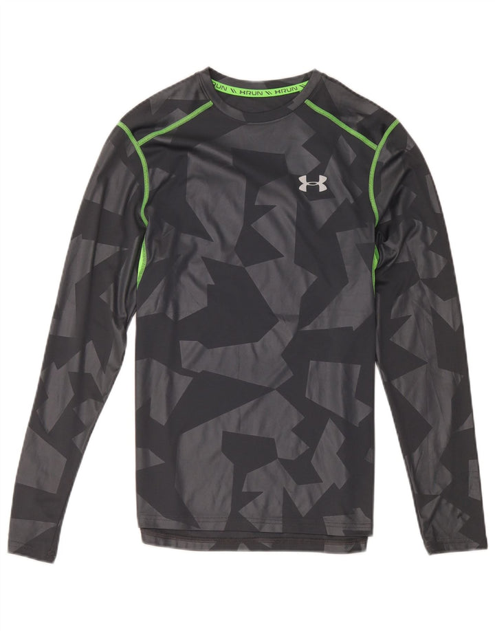 Under Armour Mens Heat Gear Top Long Sleeve Small Grey Geometric Polyester