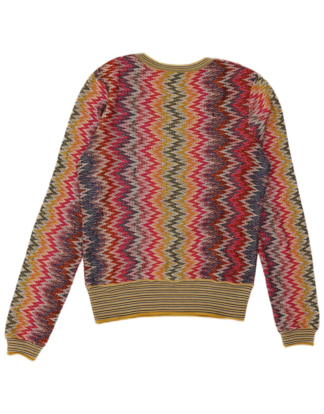 DESIGUAL Womens V-Neck Jumper Sweater UK 10 Small Multicoloured Chevron