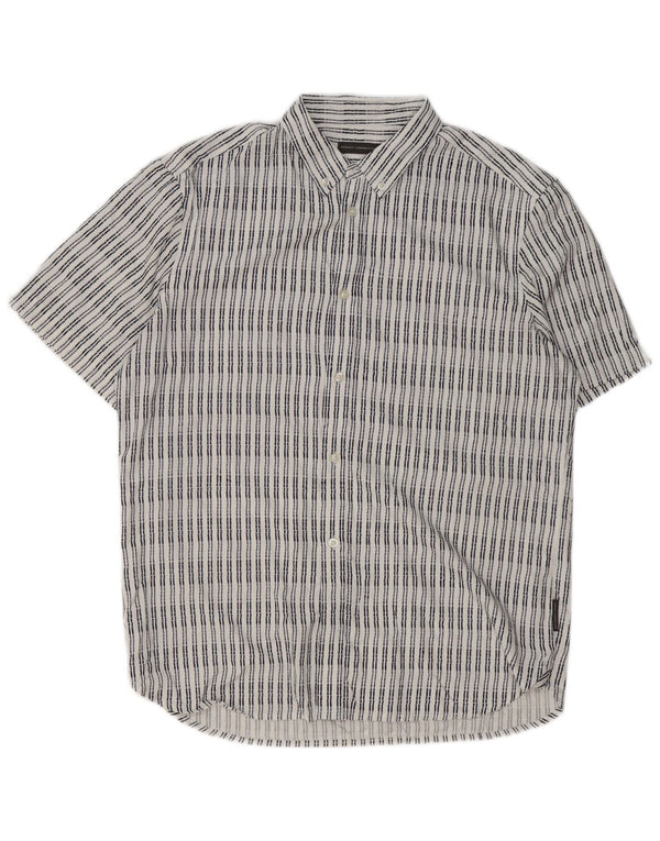 French Connection Mens Short Sleeve Shirt Large White Striped Viscose