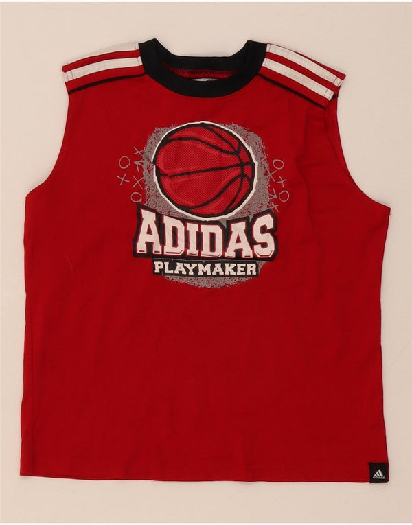 Adidas Boys Graphic Vest Top 6-7 Years Red Colourblock Polyester