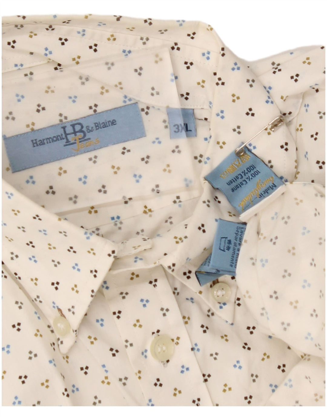 HARMONT & BLAINE Mens Shirt 3XL Off White Spotted Cotton