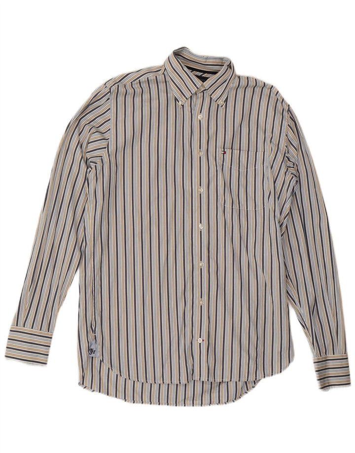TOMMY HILFIGER Mens Shirt Small Blue Striped Cotton