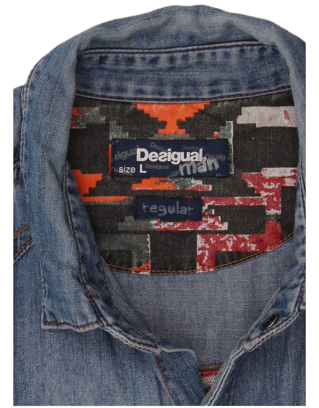DESIGUAL Mens Denim Shirt Large Blue Geometric