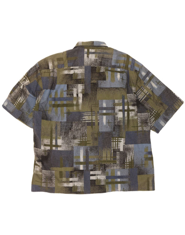 Vintage Mens Short Sleeve Shirt XL Green Patchwork