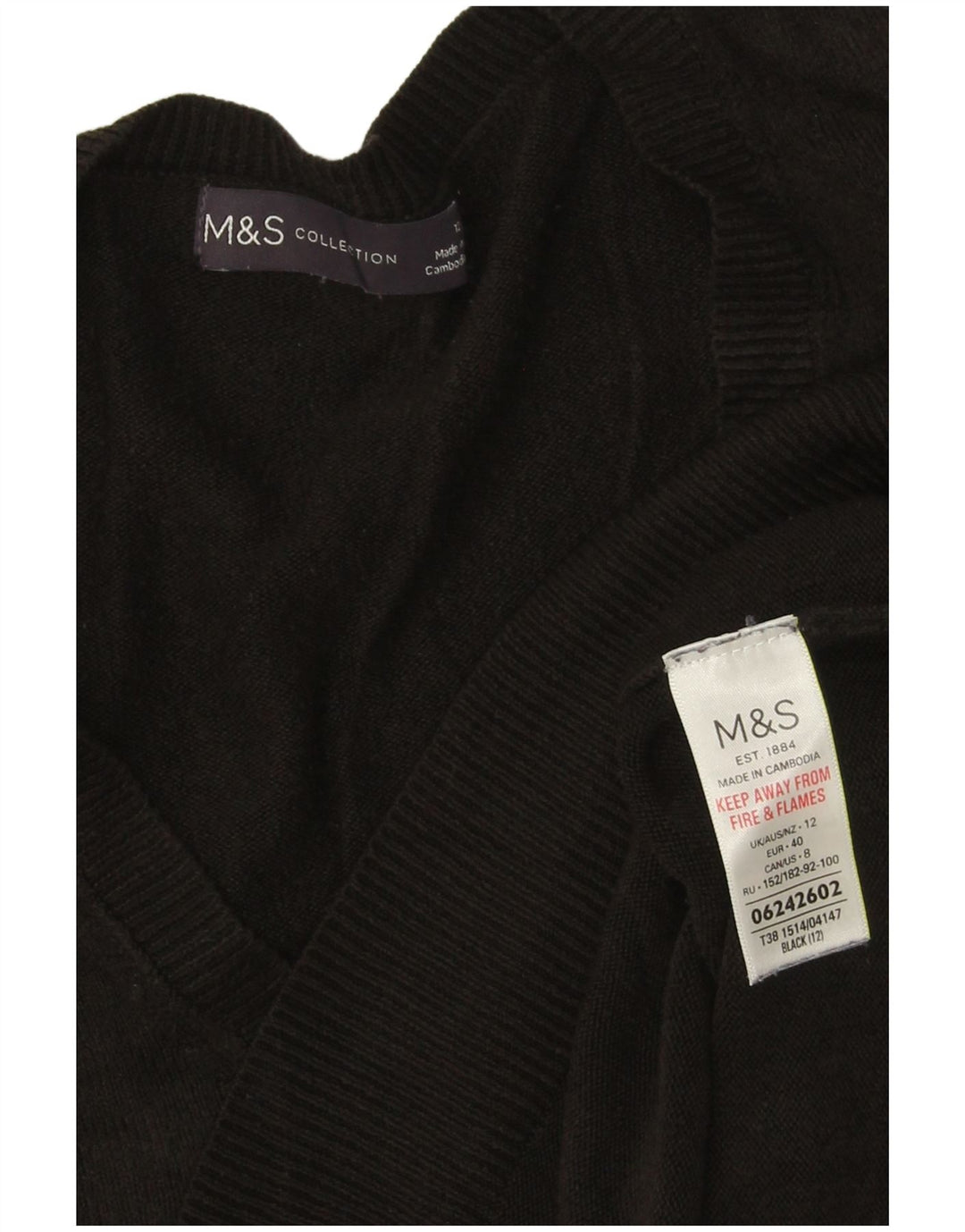 Marks & Spencer Womens V-Neck Jumper Sweater UK 12 Medium Black Acrylic