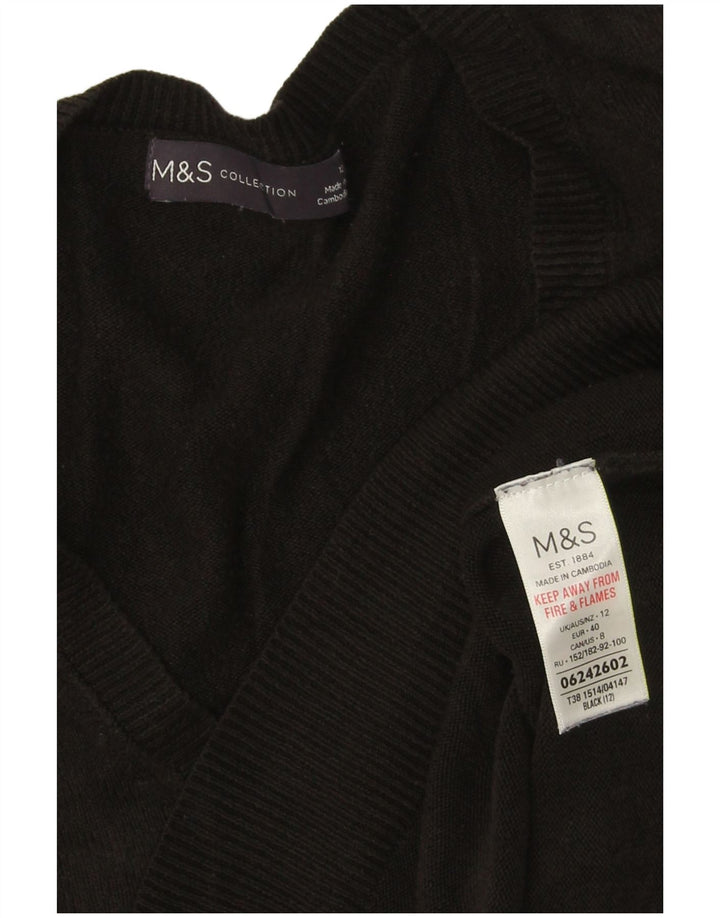 Marks & Spencer Womens V-Neck Jumper Sweater UK 12 Medium Black Acrylic